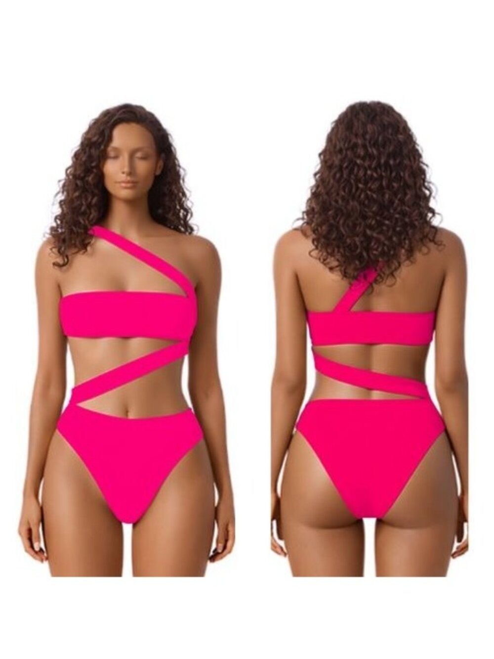 🆕XL Hot Pink One Shoulder Cutout  High Waist Brazilian One  Piece NWOT